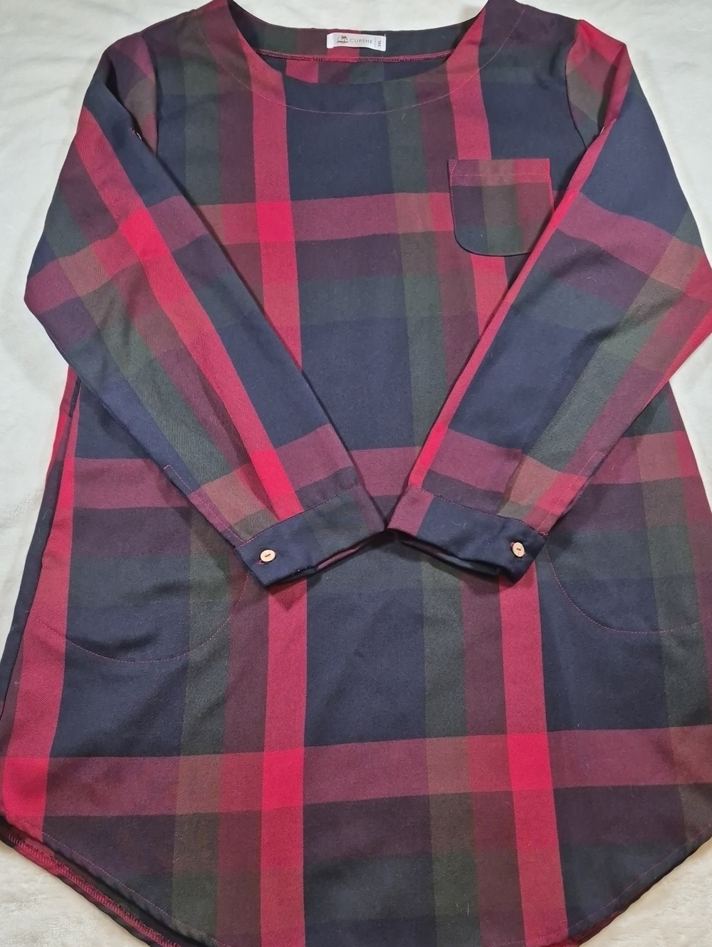 Cupshe Navy and Red Plaid Long-Sleeve Shirt